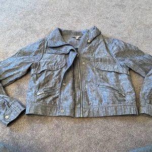 ATHLETA Navy Linen Cropped Jacket Heather gray S